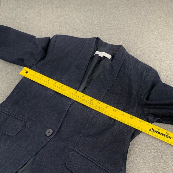 New York Company Stretch Denim Jacket Dark Blue One Button 64% Cotton Size 2 - Picture 12 of 14